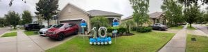 Yard Art Marquee Happy Birthday 10 Years in yard of private home