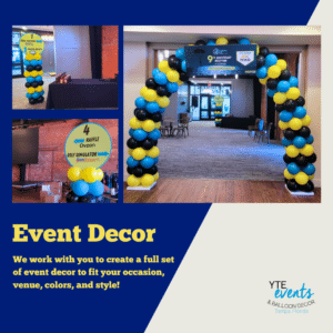 collage for -armature-works-event-decor-balloons in yellow-blue-black