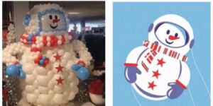 inspiration vs reality snowman made out of balloons based on snowman graphic provided