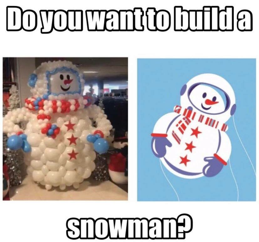 inspiration vs reality snowman made out of balloons based on snowman graphic provided