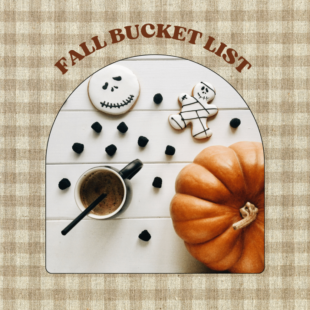 fall bucket list pumpkin with coffee beans and cup of coffee