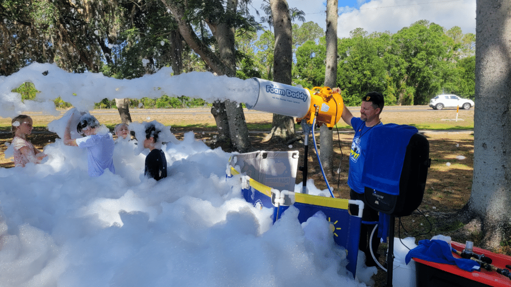 Professional foam cannon machine at a private event and hosted by Foam Happy and YTE Events and Balloon Decor in Tampa Florida.