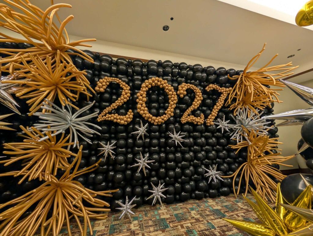 new years eve balloon decor black gold silver mini gold balloons 2027 guild con 2026