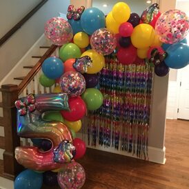 special delivery balloon decor with colorful organic garland 5th birthday