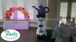 teapot column decorations for a private birthday