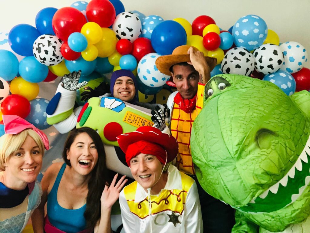 toy story characters at a birthday party